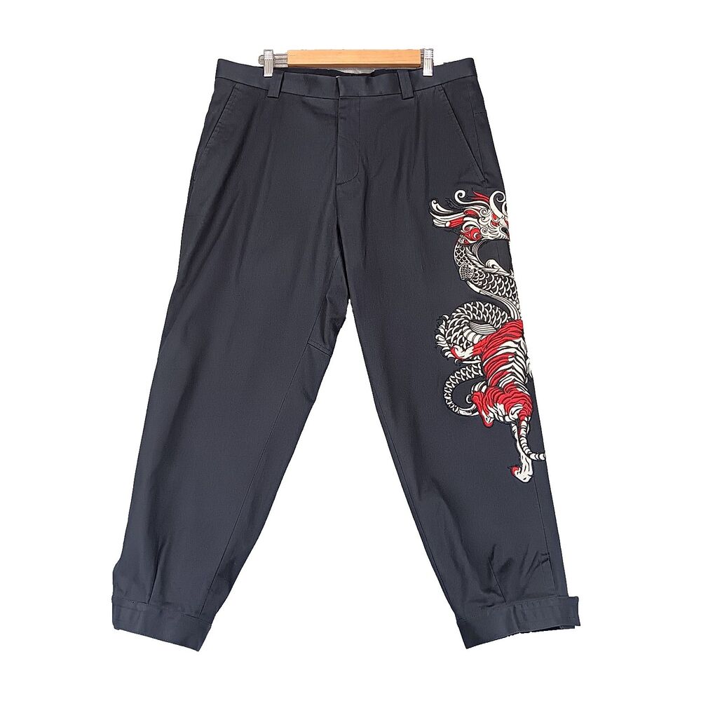 Ports V Men Sz L (36x26) Black Crop Dragon Barrel Pants Streetwear Techwear